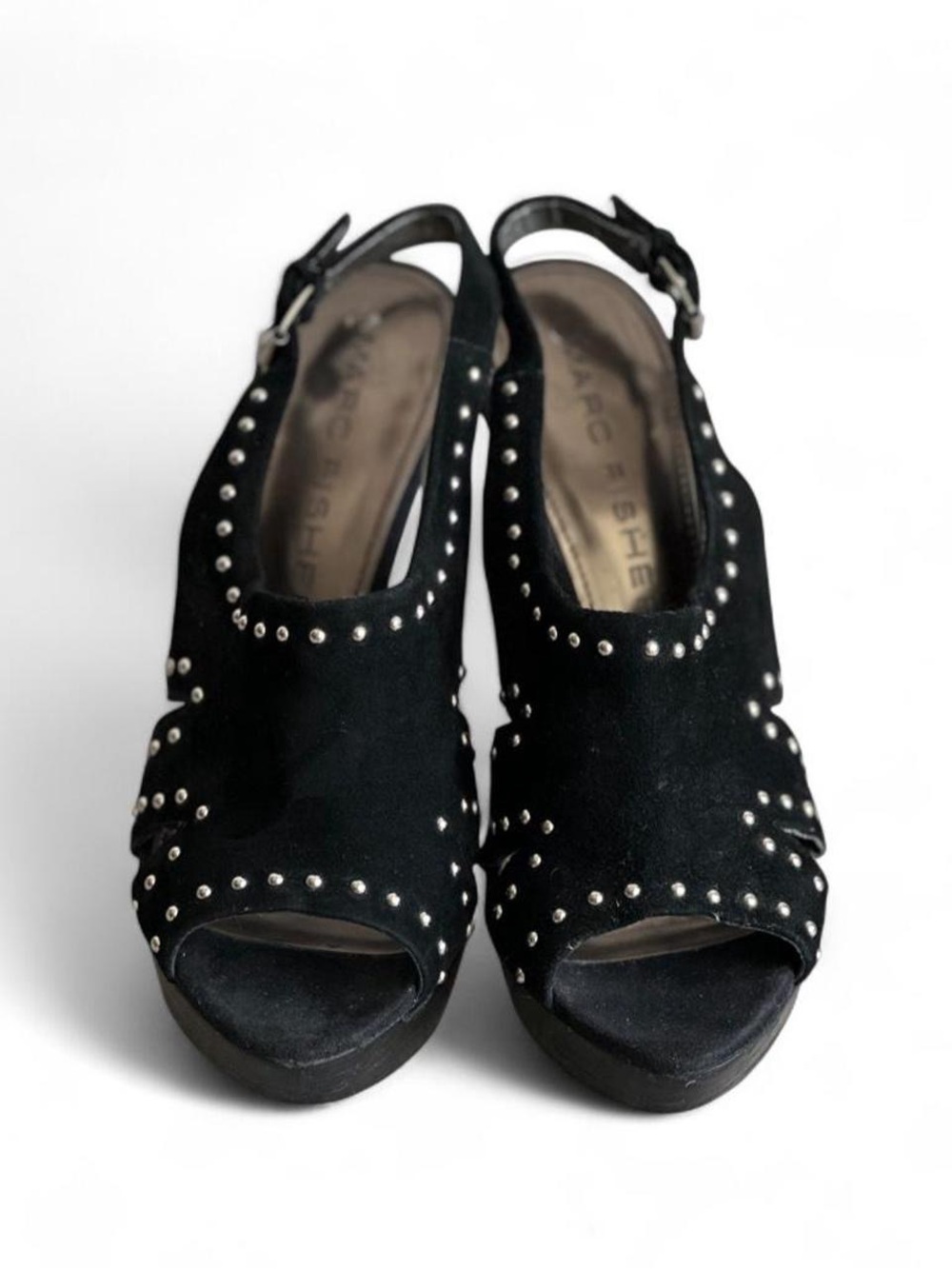 Marc Jacobs Black Studded Suede Platform Slingback Heels 7.5 - Picture 3 of 6